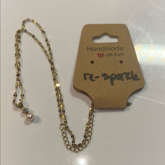 Jewelry - Handmade Gold Necklace with Pearl Accent